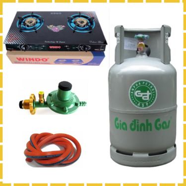 Trọn bộ bình gas bếp gas đôi mặt kính