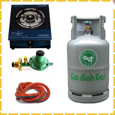 Trọn Bộ Bình Gas Bếp Gas sunhouse Đơn Mặt Kính Van Dây