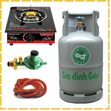 Trọn Bộ Bình Gas Bếp Gas Đơn Mặt Kính Van Dây
