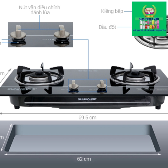  Bếp Gas Âm SUNHOUSE SHB501MT Chính Hãng
