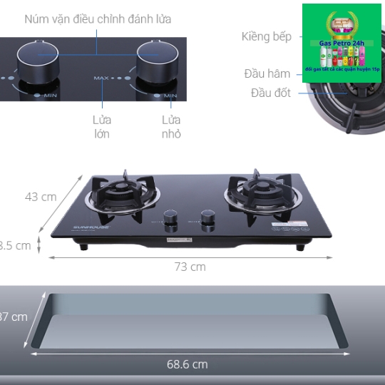Bếp Gas Âm SUNHOUSE 7736 Chính Hãng