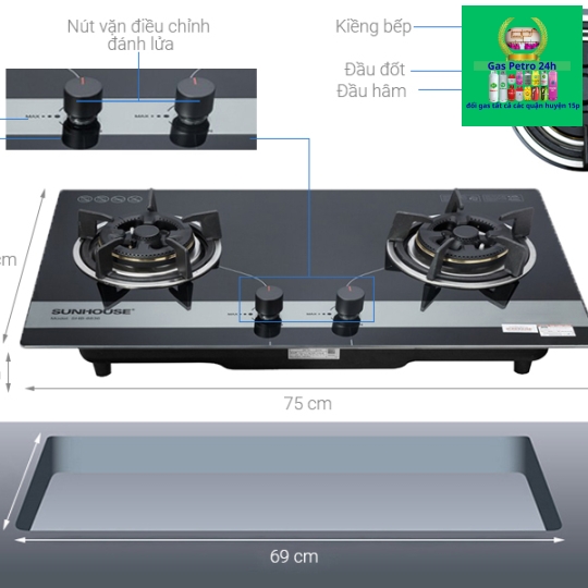 Bếp Gas Âm SUNHOUSE SHB8836 Chính Hãng